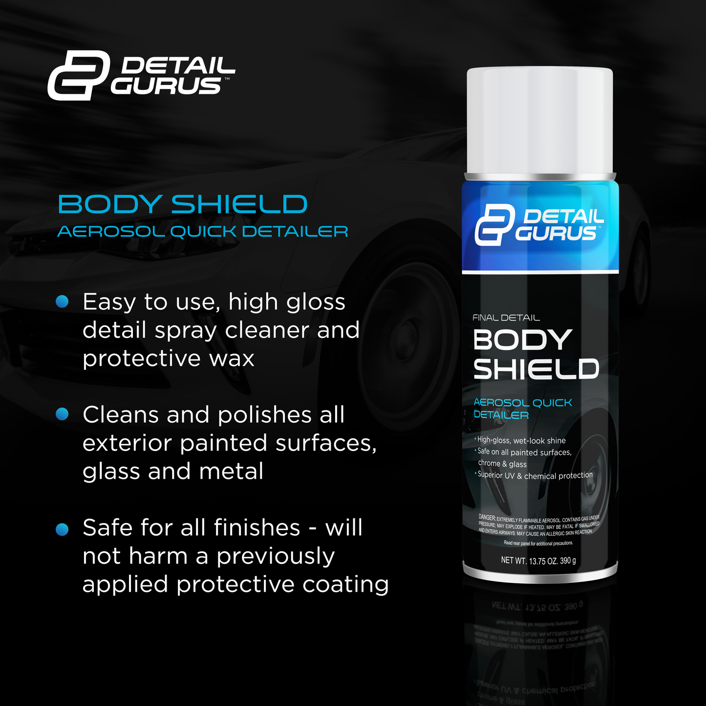 Detail Gurus Body Shield Quick Detailer – Effortless High-Gloss Shine Spray – Instant Waterless Clean & Polish for Cars, Boats, Trucks & Motorcycles – Safe on All Paint Types- 13.75 oz