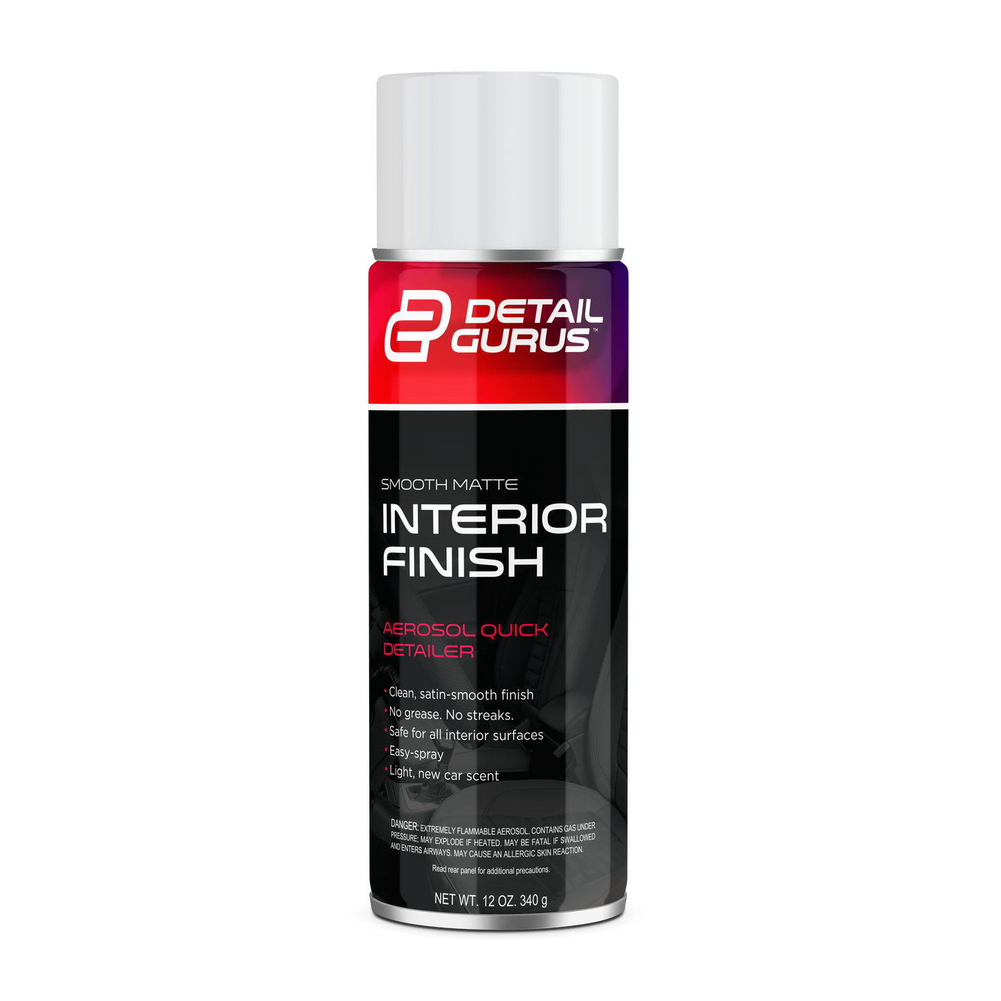 Detail Gurus Automotive Matte Interior Quick Detailer – Aerosol Spray for Smooth Matte Finishes – Streak-Free, Non-Greasy Cleaner with Light New Car Scent – Dash, Trim & Panels – 12 oz